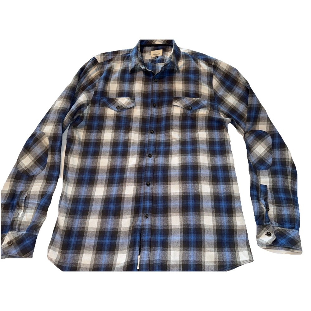 Men's Civil Society Shadow Flannel Blue Grey Size Large With Arm Patches
